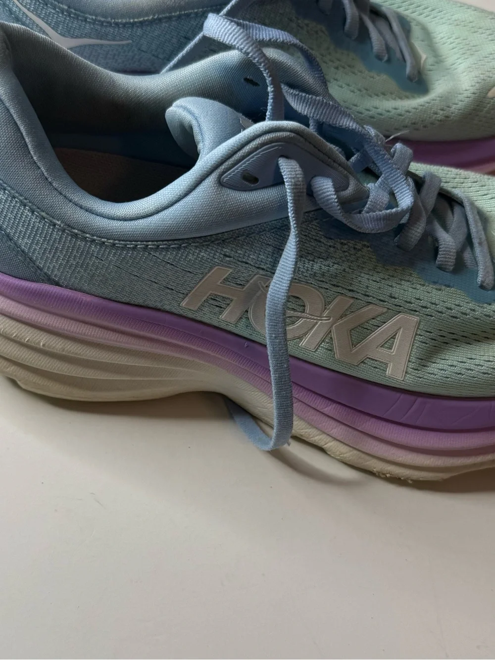 Hoka Women's Mint Green and Light Blue Athletic Running Shoes